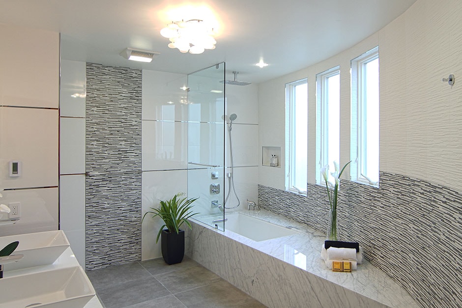 Modern bathroom with glass shower enclosure