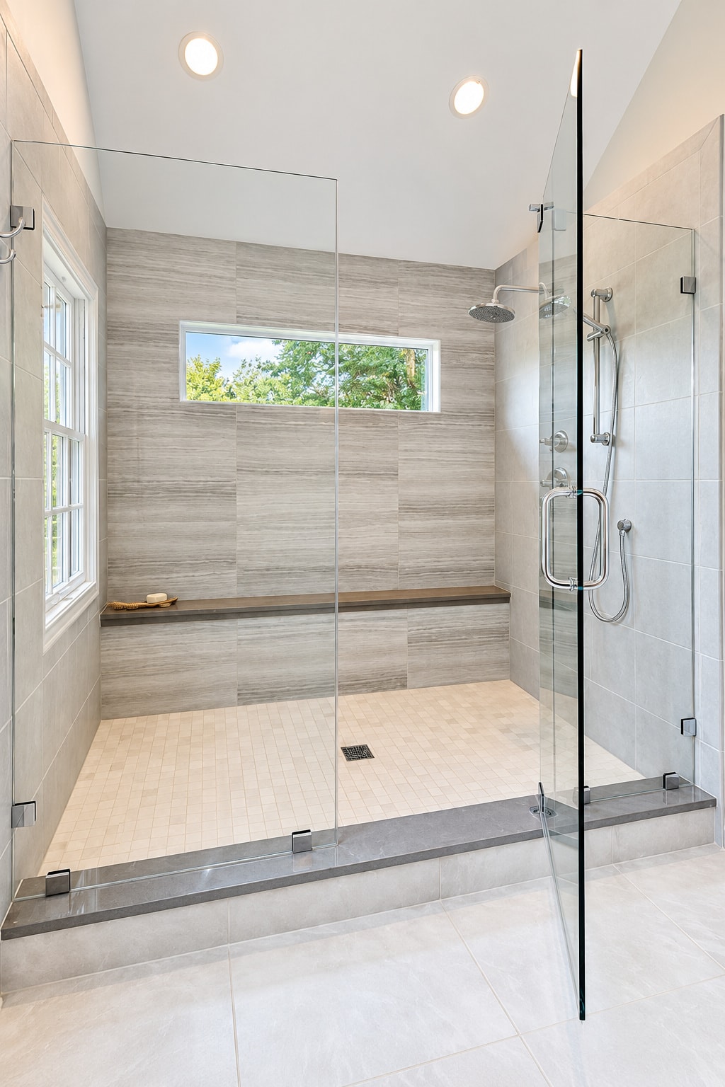 Modern bathroom with glass shower enclosure