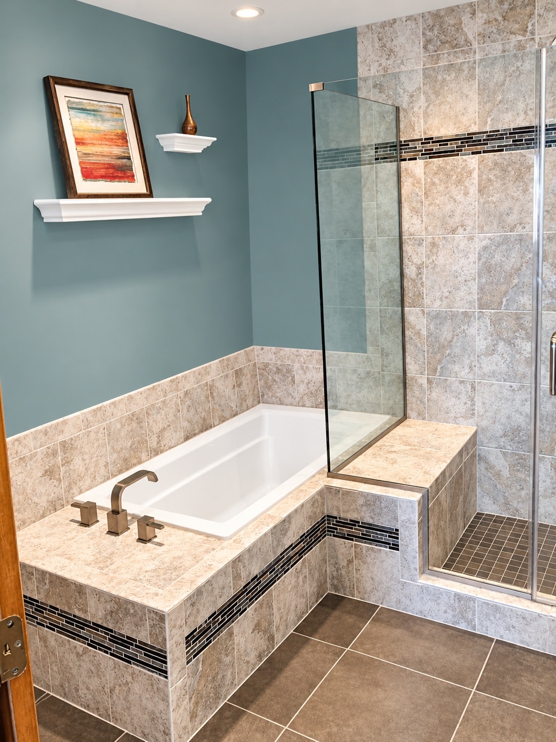 Modern bathroom with soaking tub and shower