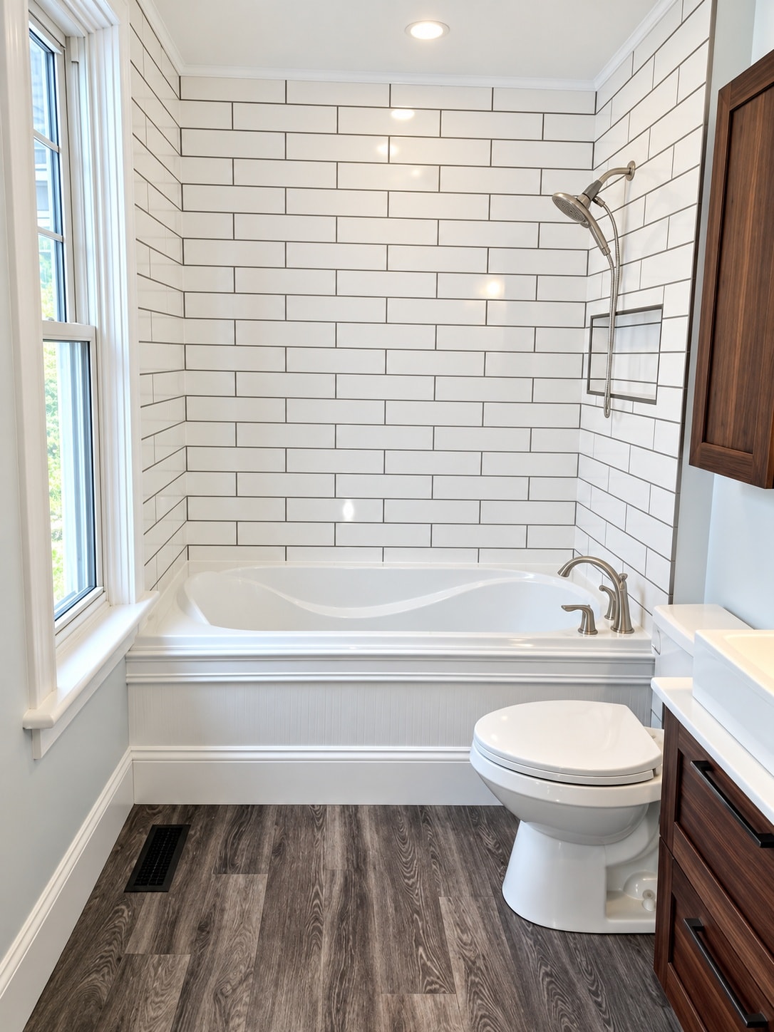 Modern bathroom with subway tile shower