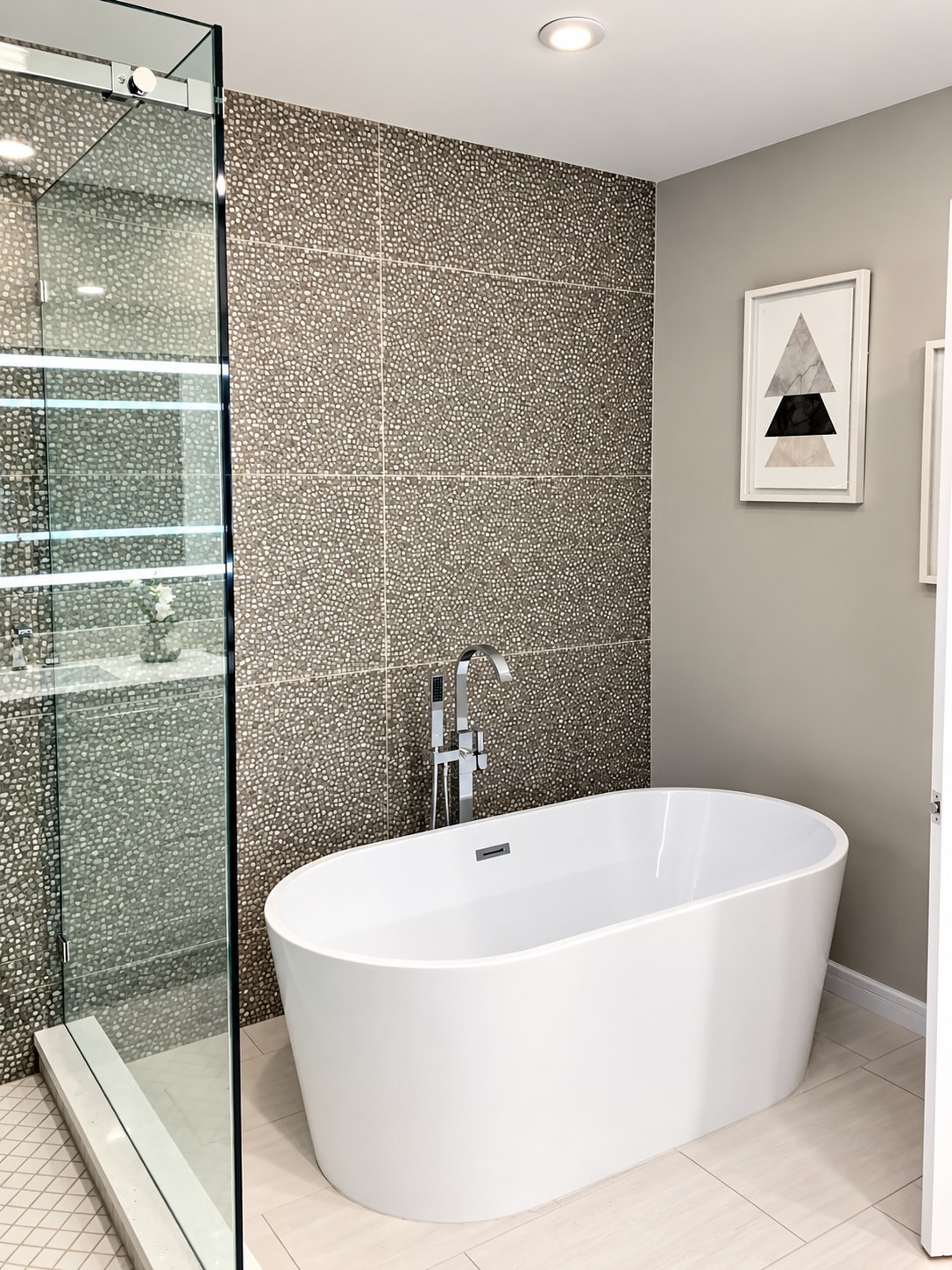 Modern bathroom with freestanding tub shower