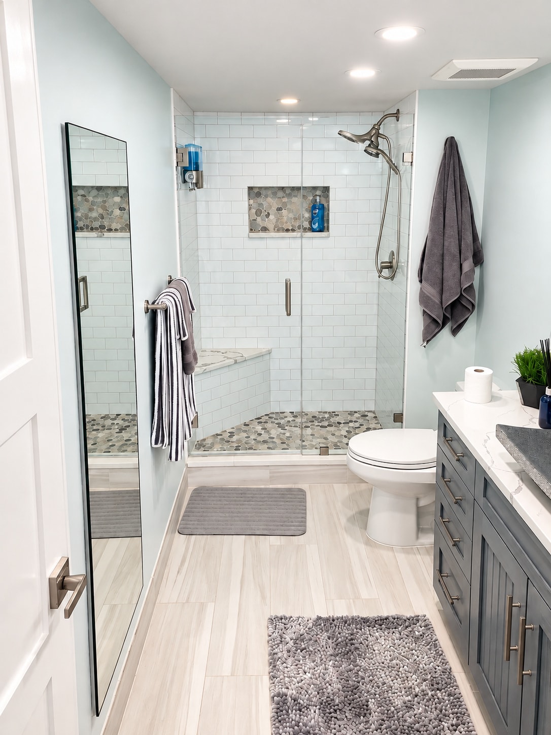 Modern bathroom with glass shower enclosure