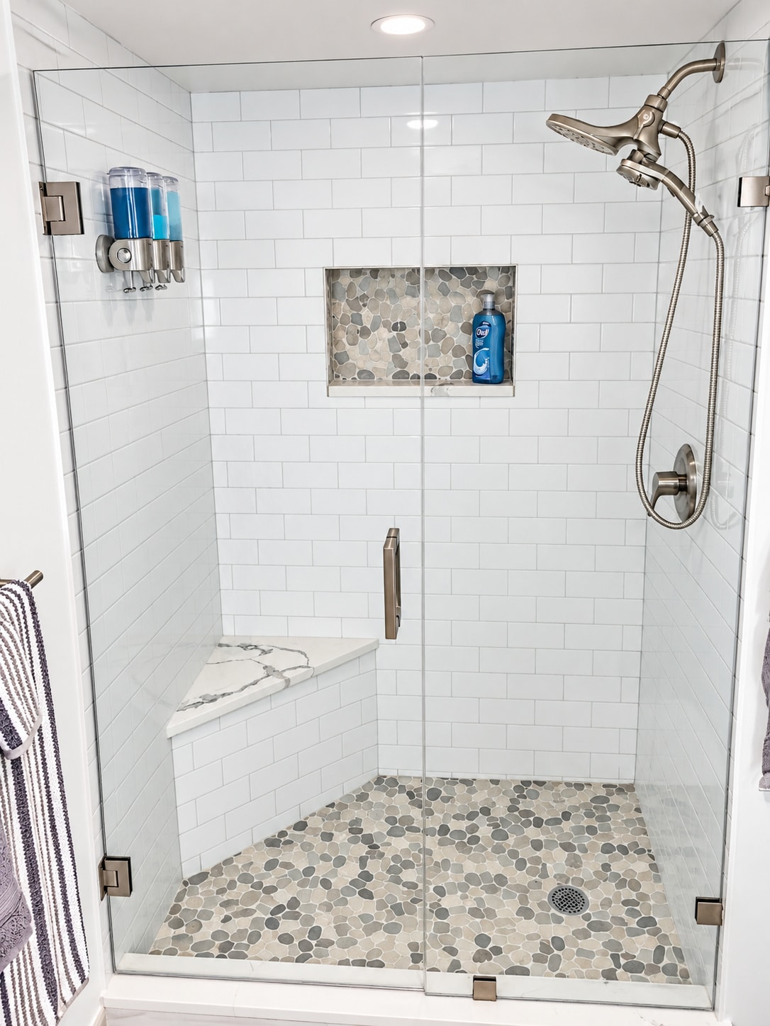 Modern bathroom shower with glass enclosure