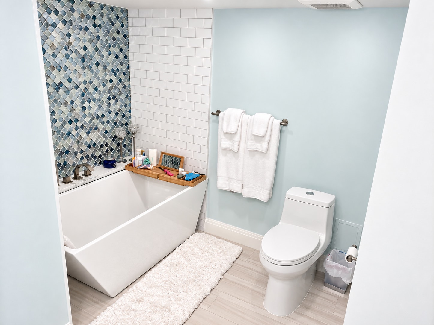 Modern bathroom with bathtub and toilet